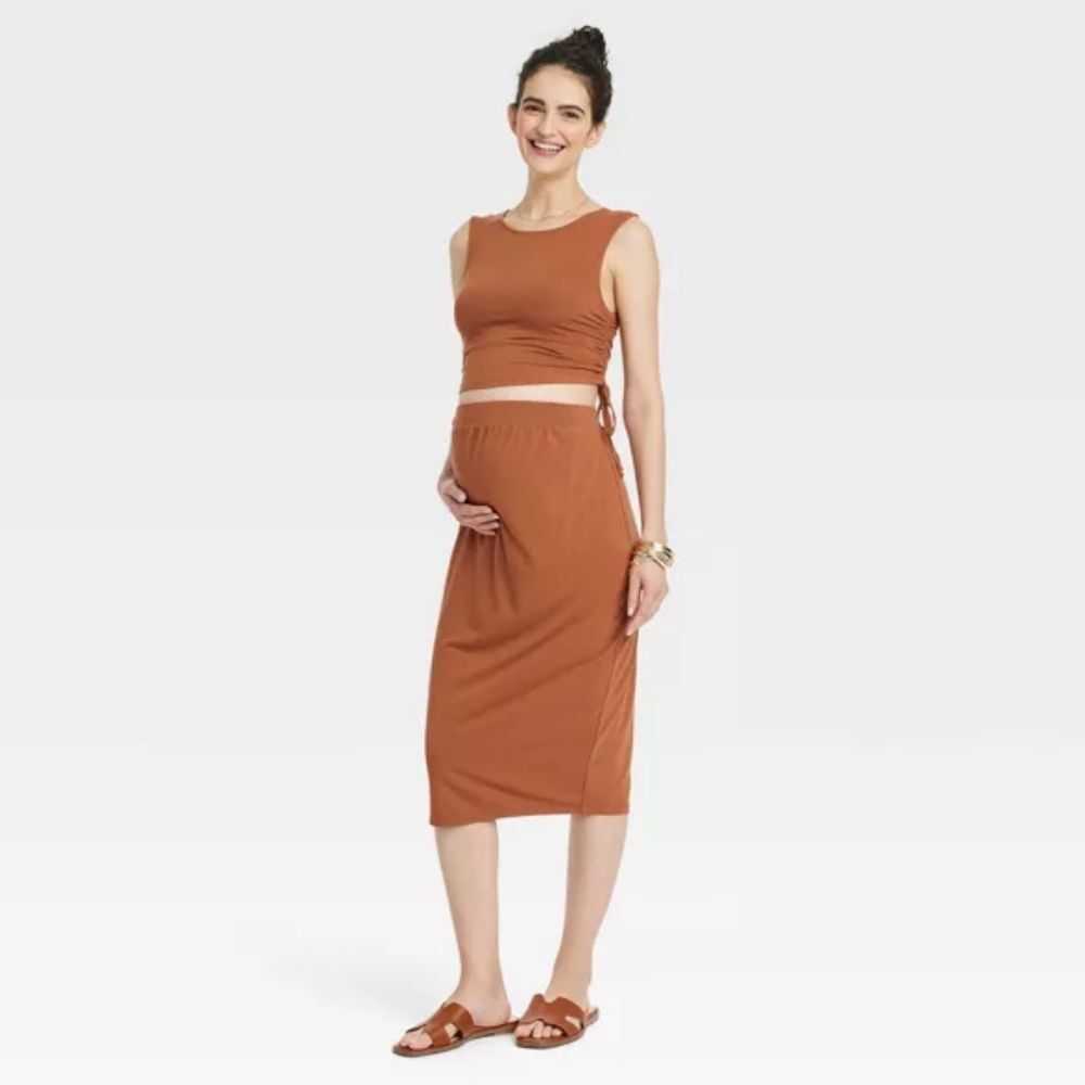 Isabel Maternity Women's Brown Knit High Waisted Knee Length Skirt Sz XS 🎉HP🎉